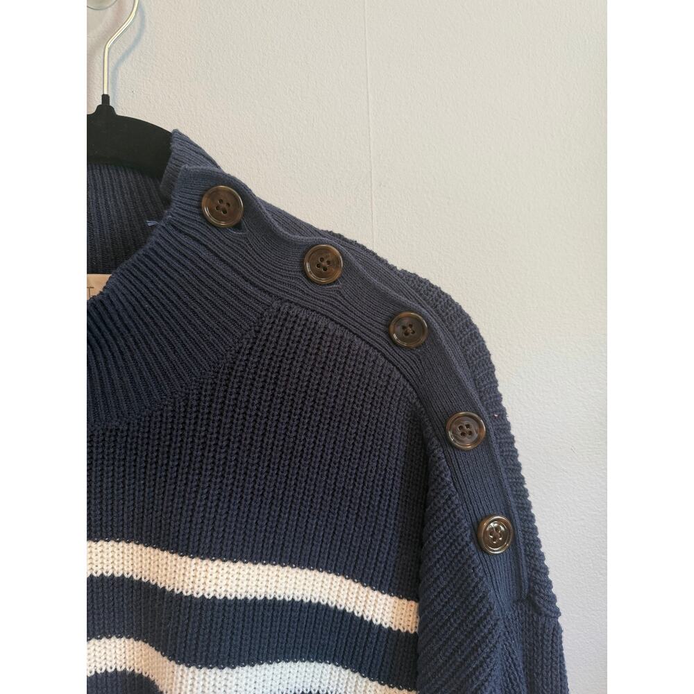 Loft Mock Neck Button Neck Long Sleeve Stripe Sweater Size XLarge - Picture 3 of 8